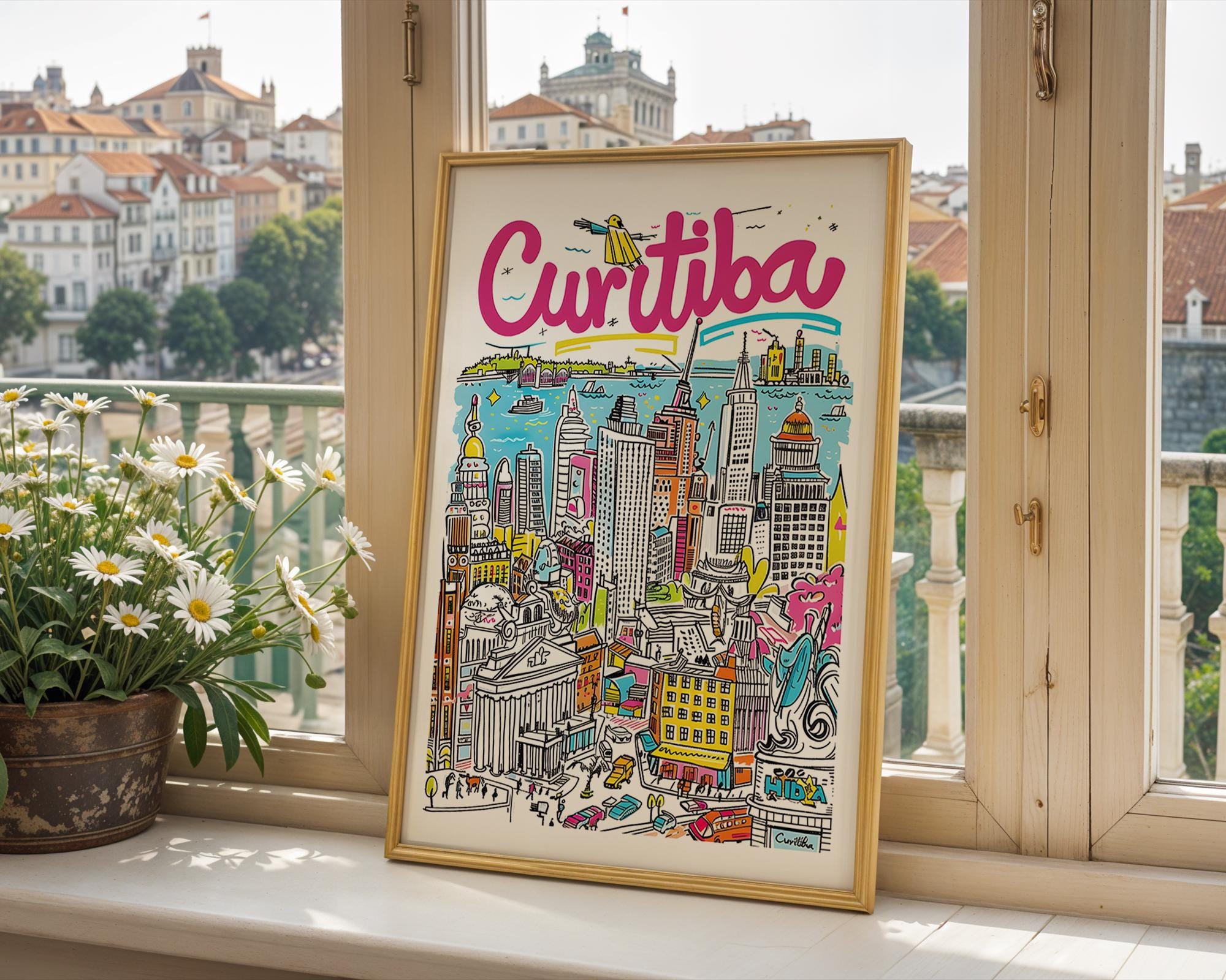 Curitiba Brazil Travel Poster | Colorful Cityscape Wall Art wall art print, modern home decor, unframed artwork by Nomad & Nest