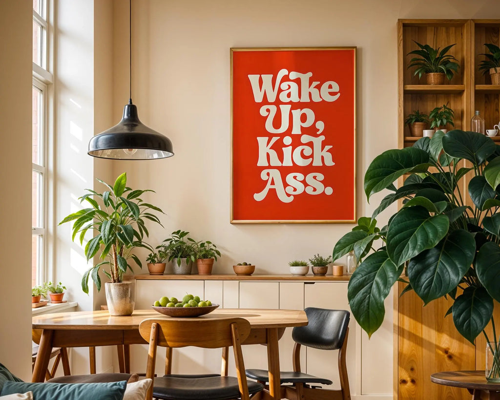 Positive Emotion | Wake Up Kick Ass Bold Typography Print | Motivational Quote Wall Art wall art print, modern home decor, unframed artwork by Nomad & Nest