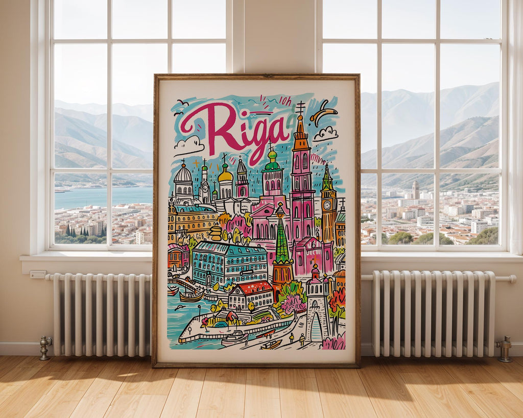 Riga Latvia Travel Poster | Colorful Baltic City Illustration wall art print, modern home decor, unframed artwork by Nomad & Nest
