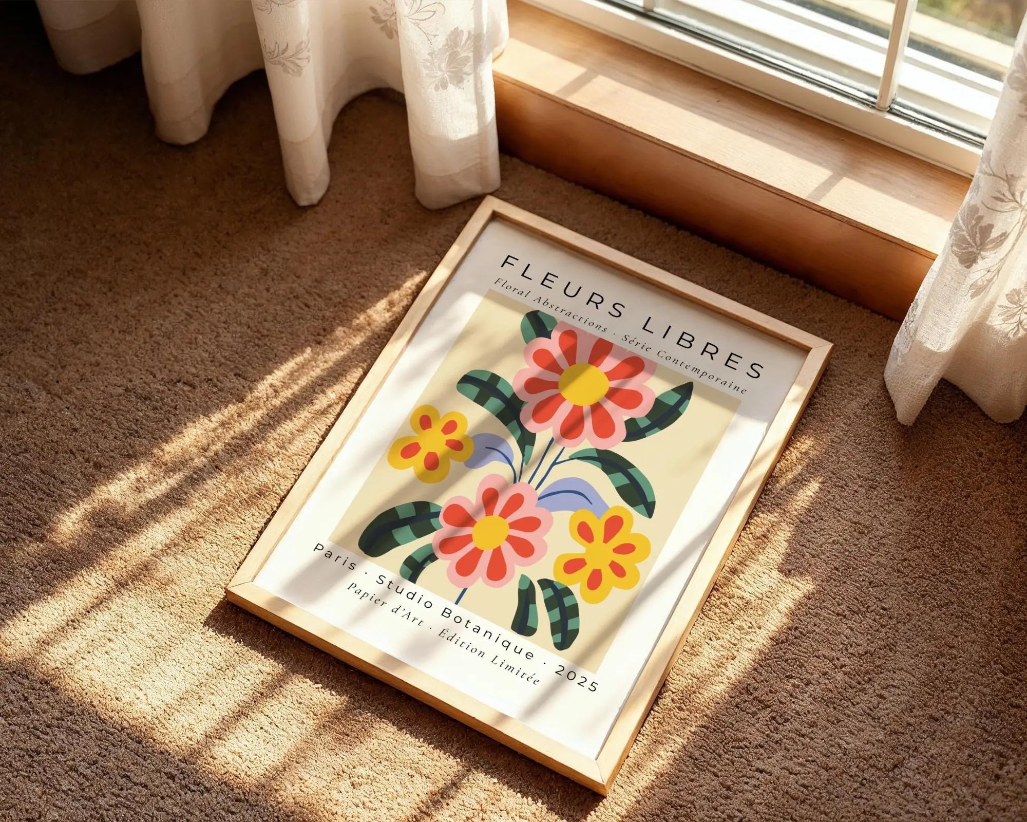 Pop Art Floral Print | Abstract Coral Red & Yellow Flower Poster wall art print, modern home decor, unframed artwork by Nomad & Nest