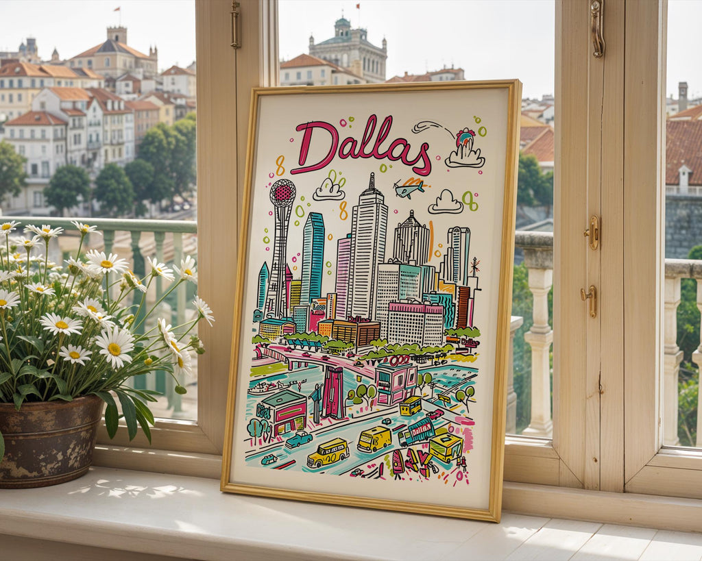 Dallas Texas Skyline Art Print | Colorful Cityscape Poster wall art print, modern home decor, unframed artwork by Nomad & Nest