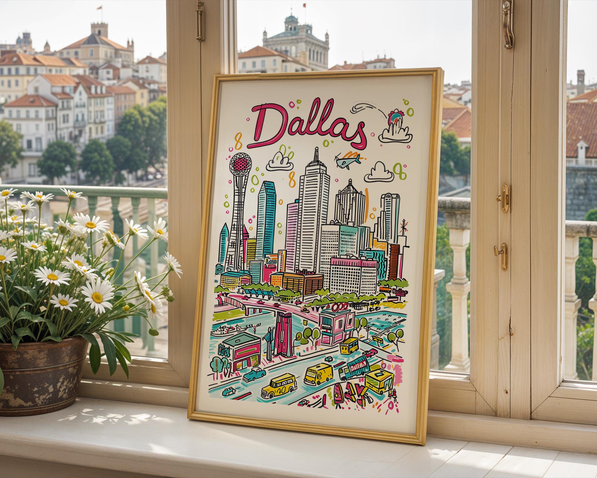 Dallas Texas Skyline Art Print | Colorful Cityscape Poster wall art print, modern home decor, unframed artwork by Nomad & Nest