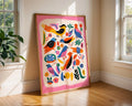 Colorful Birds Art Print | Modern Scandinavian Folk Poster wall art print, modern home decor, unframed artwork by Nomad & Nest