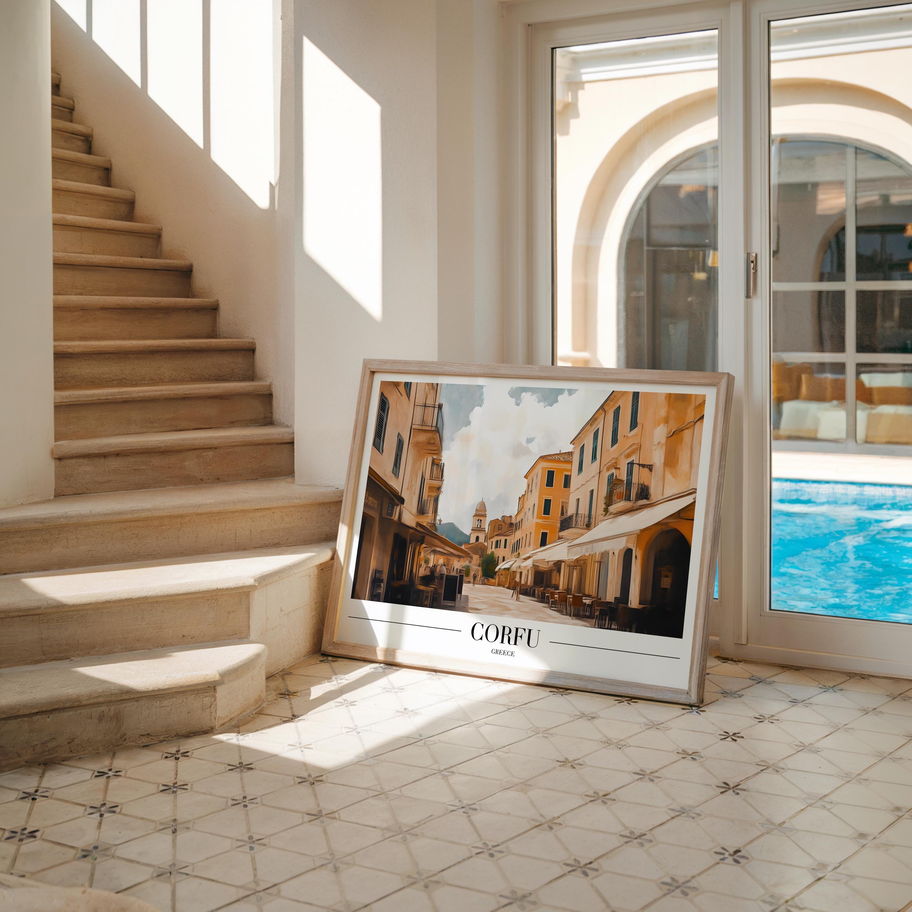 Corfu Greece Travel Poster | Old Town Mediterranean Art Print wall art print, modern home decor, unframed artwork by Nomad & Nest