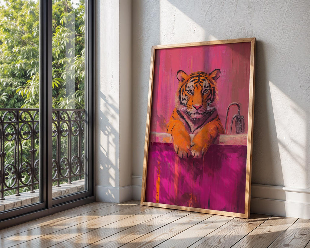 Tiger in Bathtub Print | Modern Maximalist Bathroom Wall Art wall art print, modern home decor, unframed artwork by Nomad & Nest