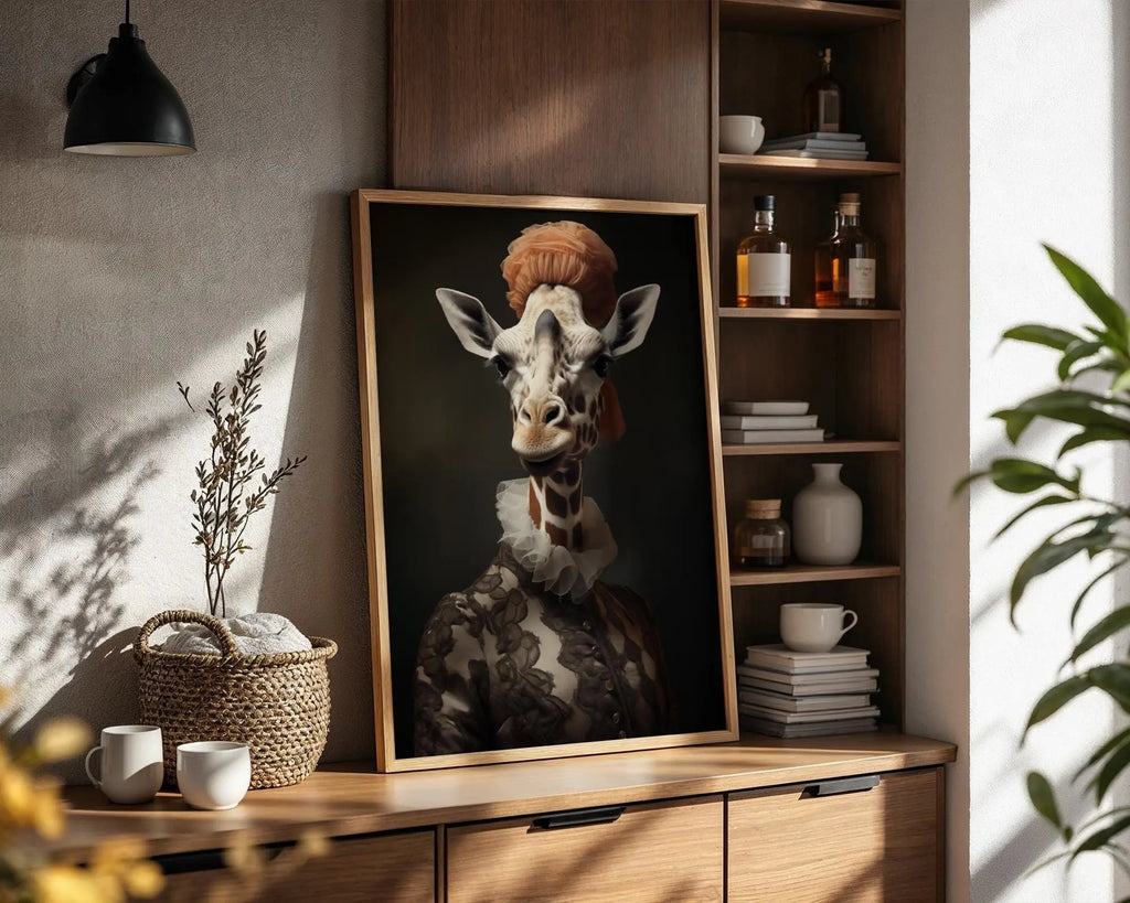 Victorian Giraffe Portrait Print | Anthropomorphic Animal Wall Art wall art print, modern home decor, unframed artwork by Nomad & Nest