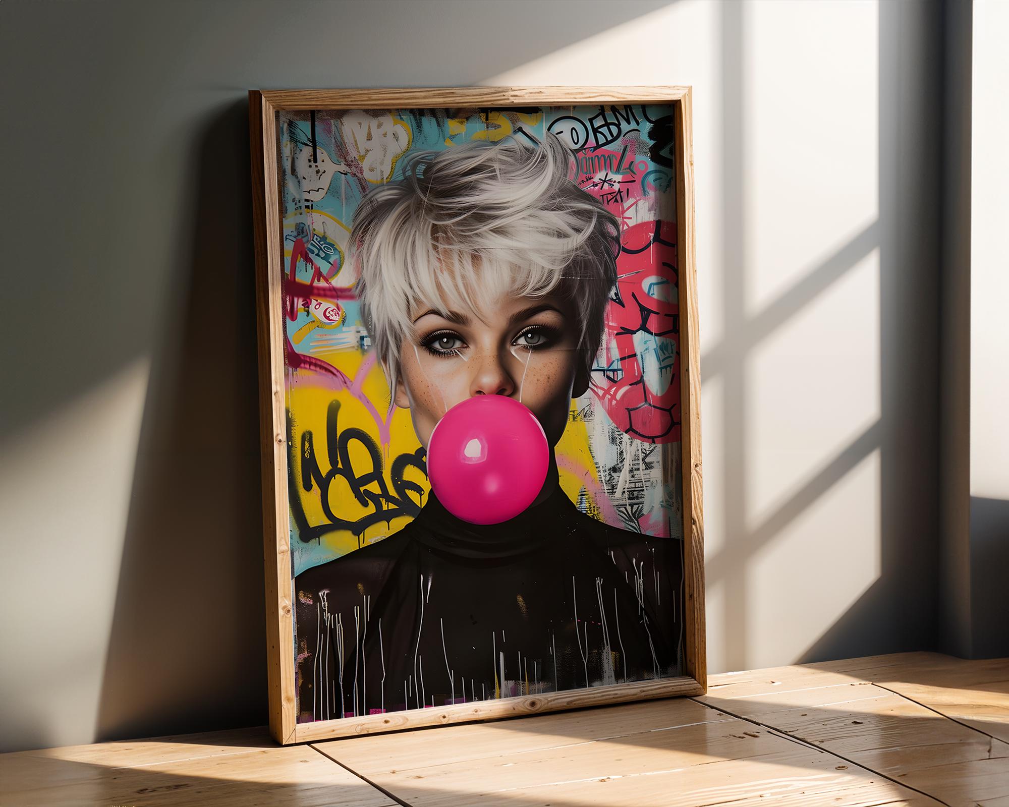 Modern Pop Art | Graffiti  Portrait Print | Blonde Woman, Bubblegum wall art print, modern home decor, unframed artwork by Nomad & Nest