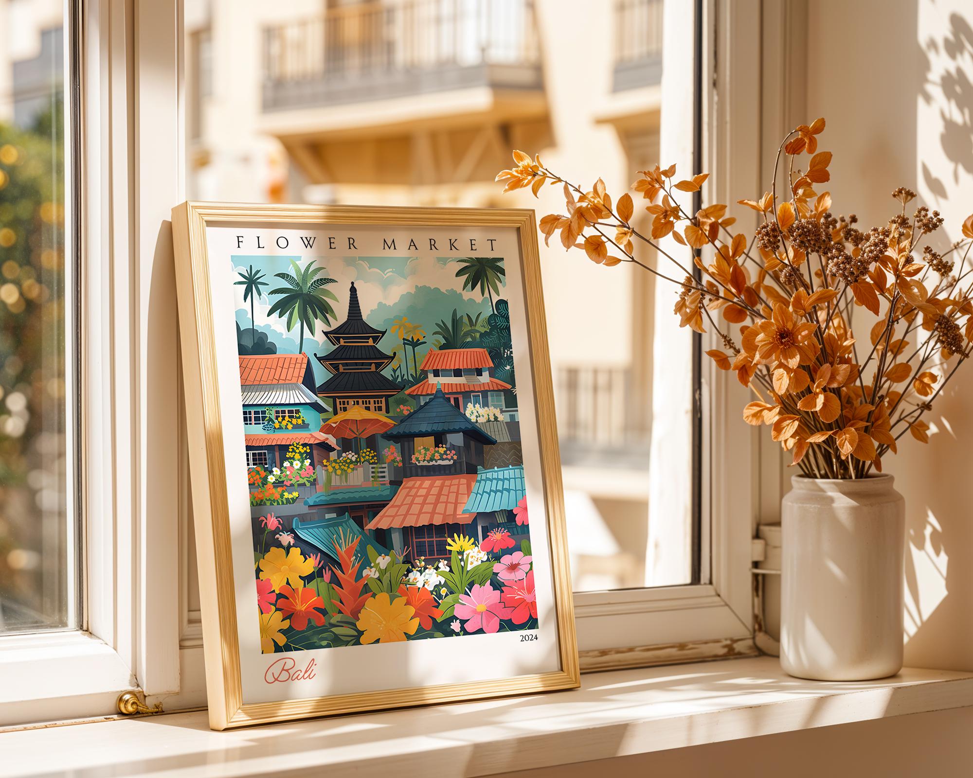 Bali Flower Market Art Print | Vintage Indonesian Travel Poster wall art print, modern home decor, unframed artwork by Nomad & Nest