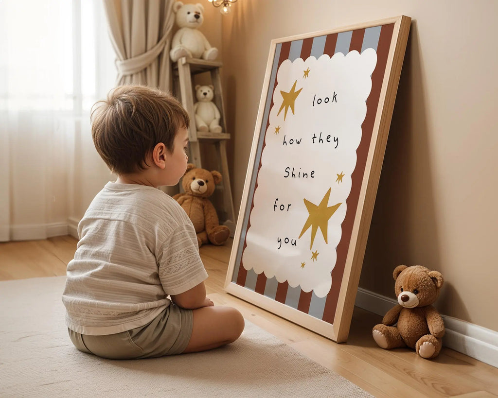 Playroom Ideas | Look How They Shine Nursery Wall Art | Starry Boho Quote Print wall art print, modern home decor, unframed artwork by Nomad & Nest