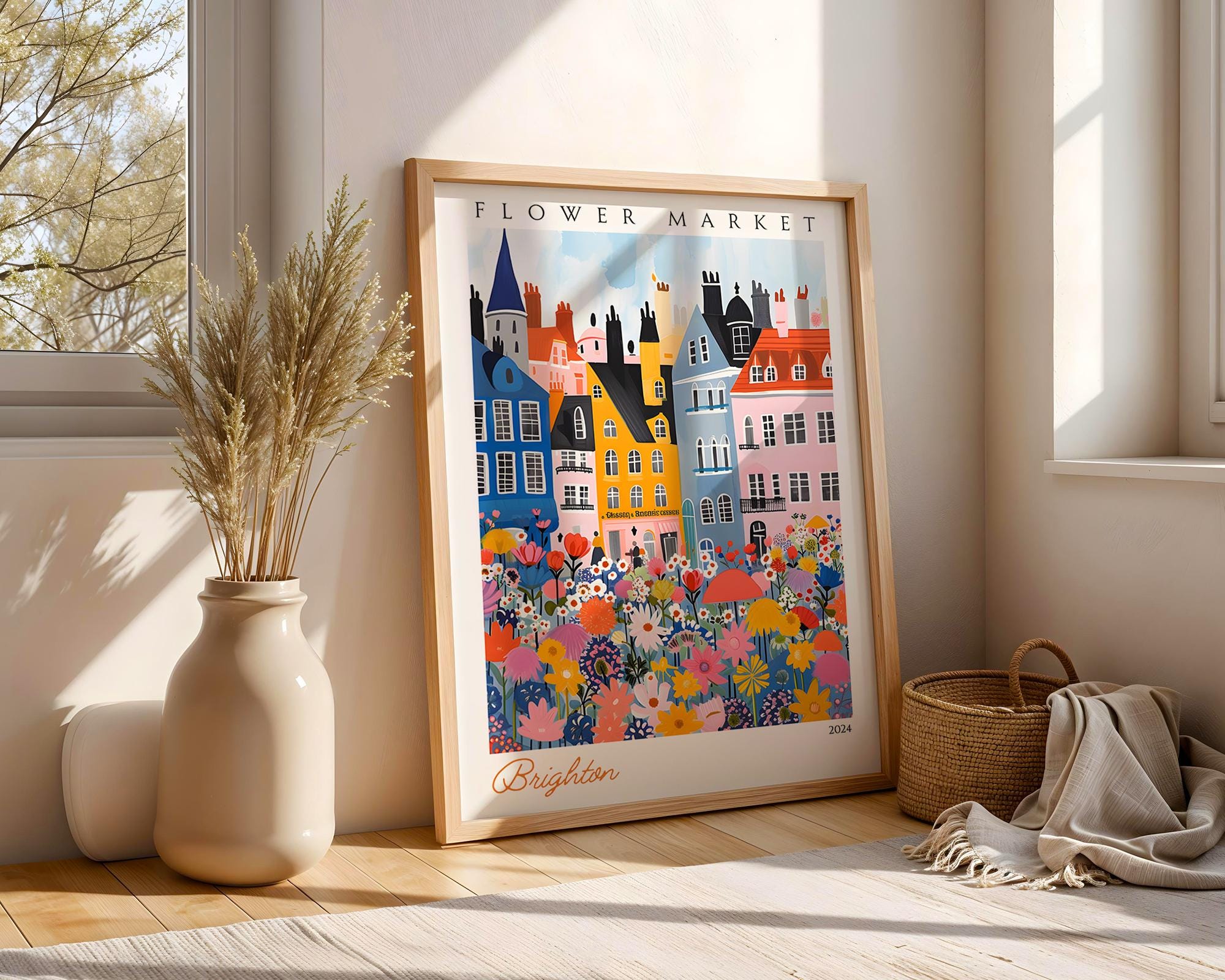 Brighton Flower Market Poster | British Seaside Botanical Print wall art print, modern home decor, unframed artwork by Nomad & Nest