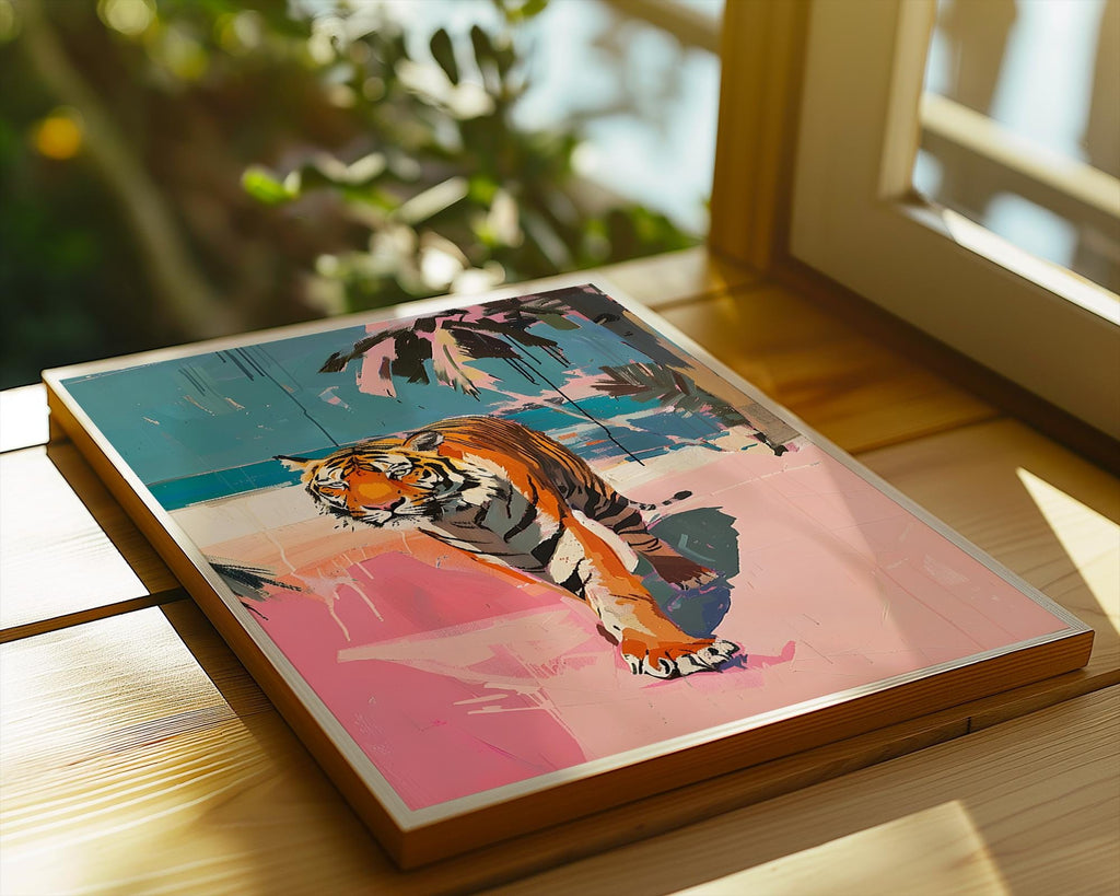 Colourful Prints | Abstract Tiger Beach Art Print | Modern Safari Wall Decor wall art print, modern home decor, unframed artwork by Nomad & Nest