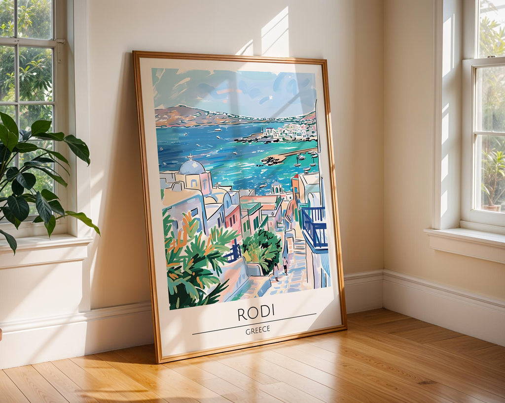 Rhodes Greece Art Print | Rodi Island Coastal Travel Poster wall art print, modern home decor, unframed artwork by Nomad & Nest