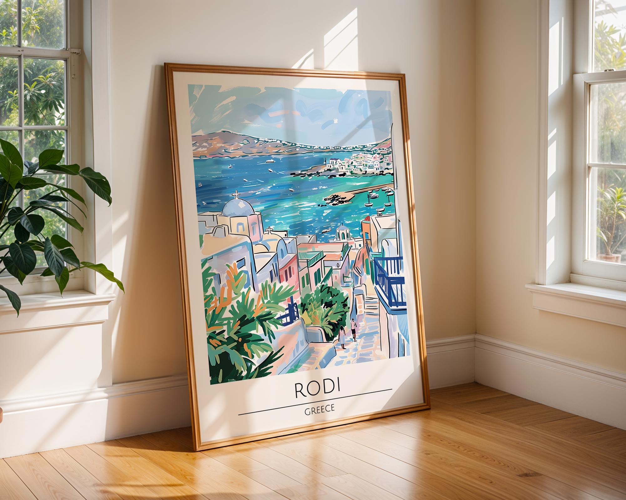 Rhodes Greece Art Print | Rodi Island Coastal Travel Poster wall art print, modern home decor, unframed artwork by Nomad & Nest