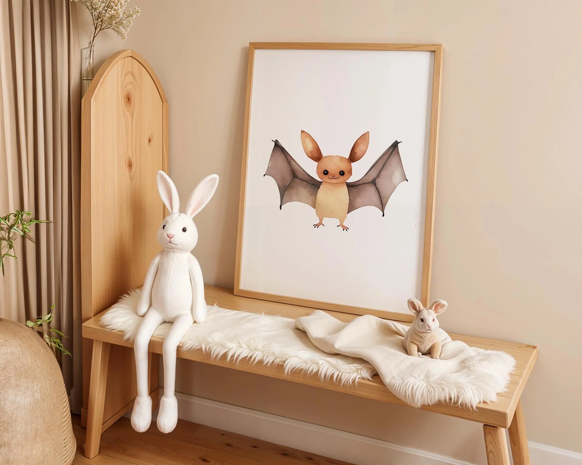 Playroom Ideas | Bat Nursery Wall Art | Woodland Animal Baby Illustration wall art print, modern home decor, unframed artwork by Nomad & Nest