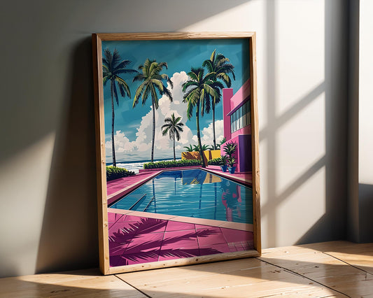 Modern Pop Art | Pink Poolside Palm Tree  Print | Modern Coastal Decor wall art print, modern home decor, unframed artwork by Nomad & Nest