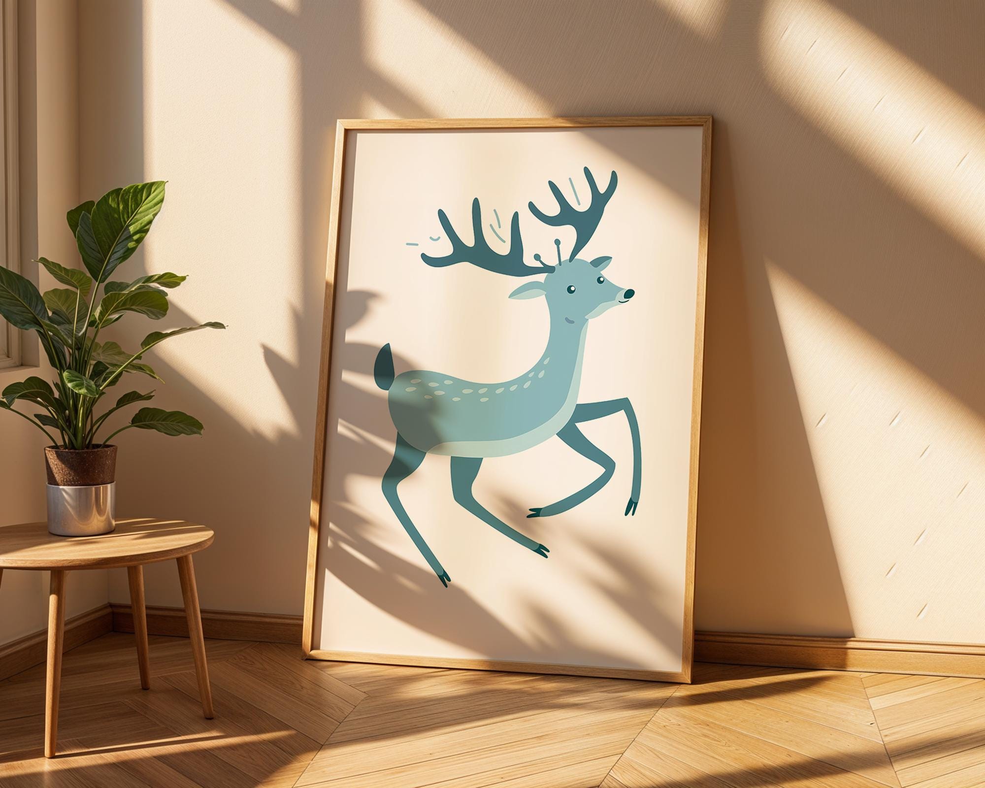 Blue Deer Fawn Print, Whimsical Nursery Art, Modern Woodland Decor wall art print, modern home decor, unframed artwork by Nomad & Nest
