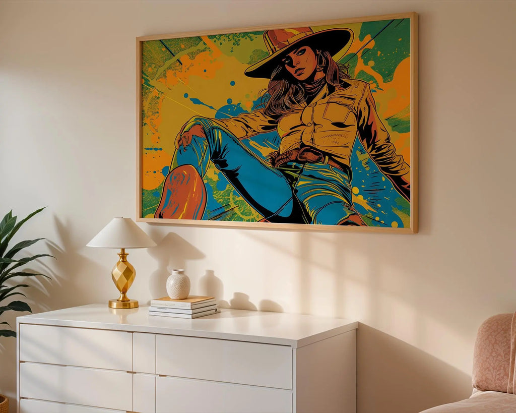 Modern Pop Art | Cowgirl Print, Retro Western Decor, Boho Home wall art print, modern home decor, unframed artwork by Nomad & Nest