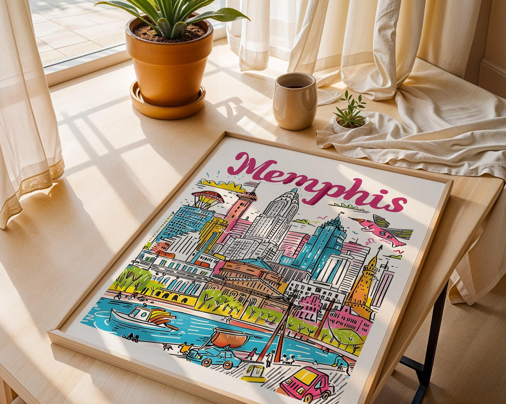 Memphis Travel Poster | Colorful Cityscape Art Print wall art print, modern home decor, unframed artwork by Nomad & Nest