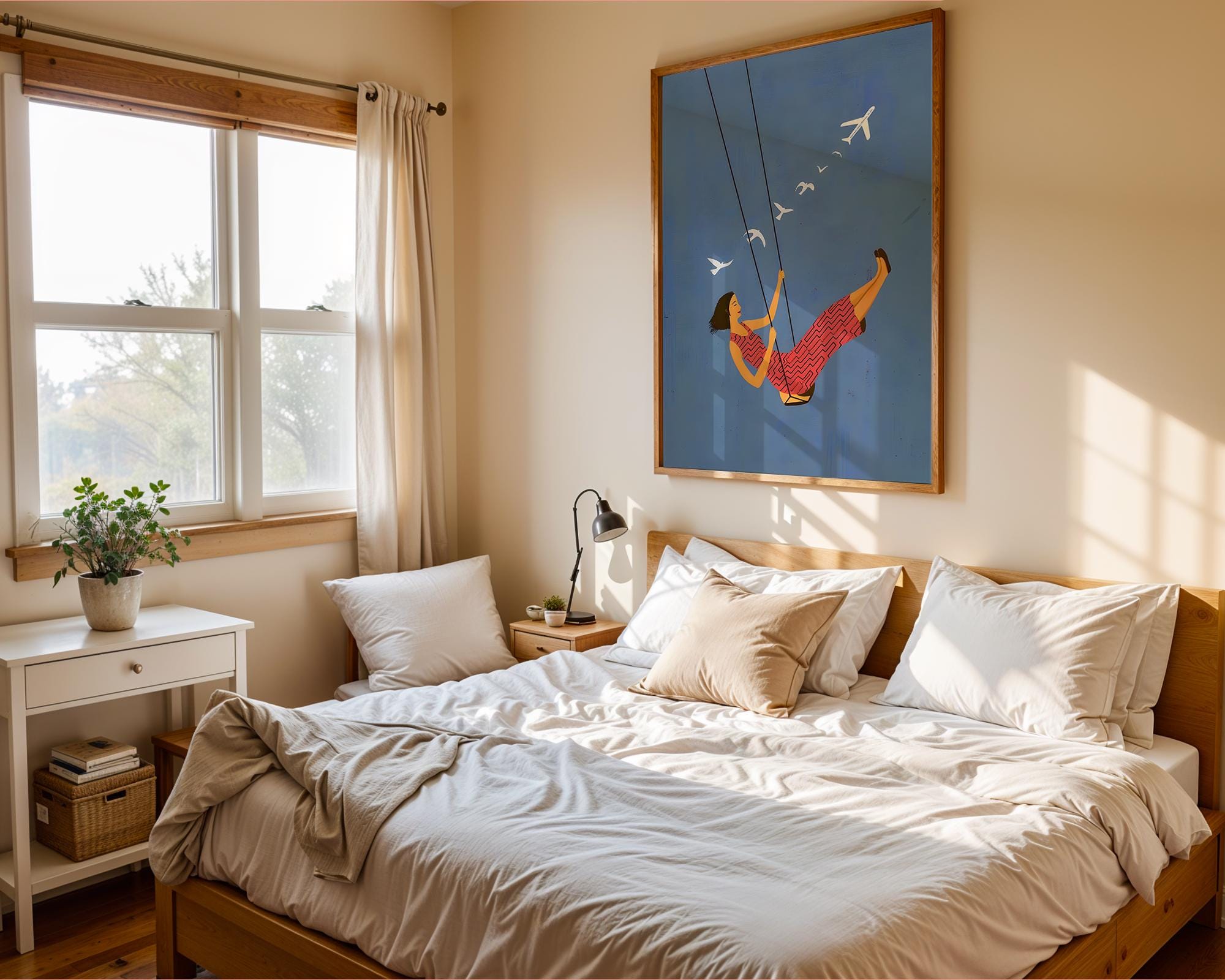 Woman on Swing Art Print | Dreamy Blue Sky Wall Decor wall art print, modern home decor, unframed artwork by Nomad & Nest