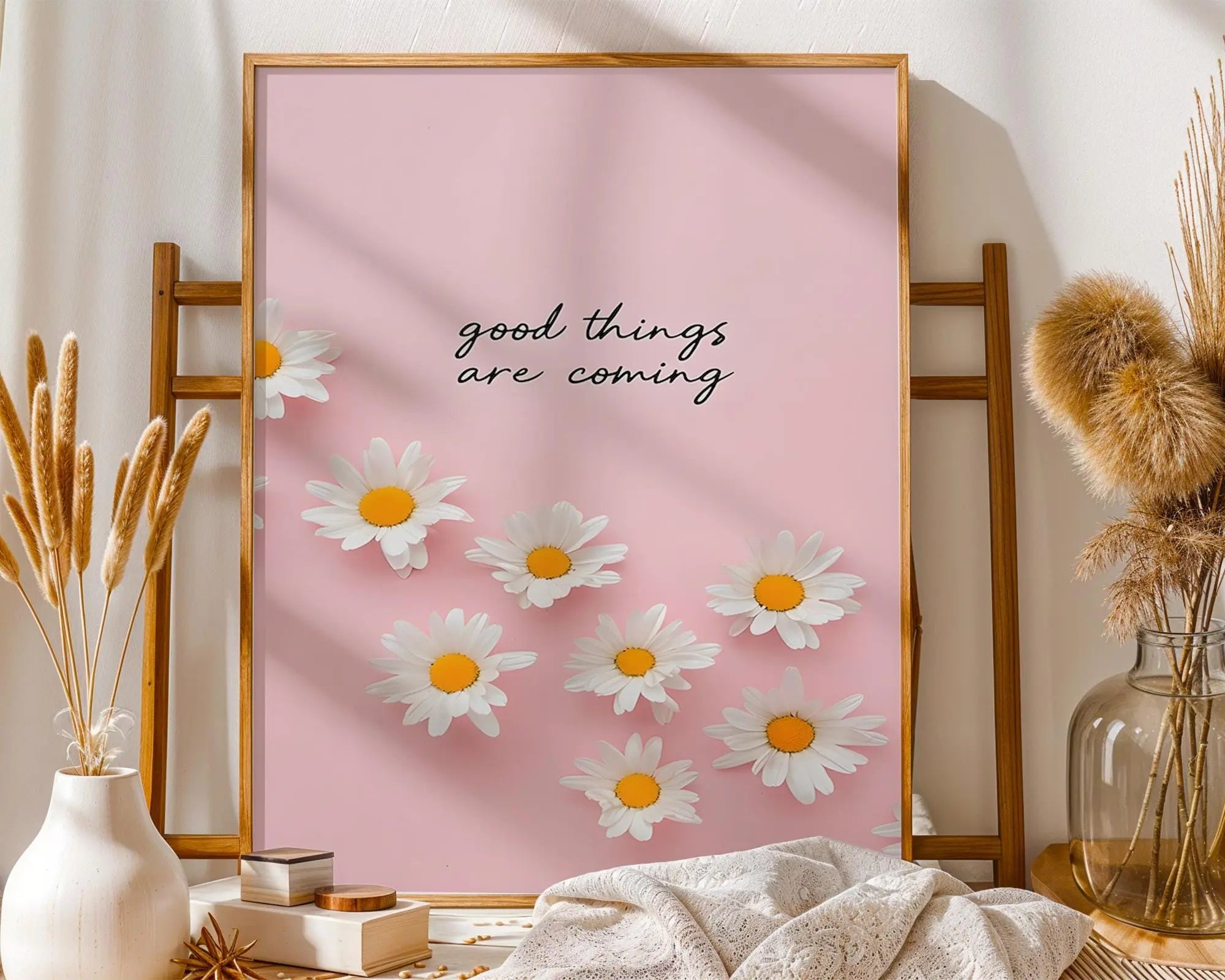 Daisy Wall Art – Pink Floral Print, Uplifting Home Decor wall art print, modern home decor, unframed artwork by Nomad & Nest