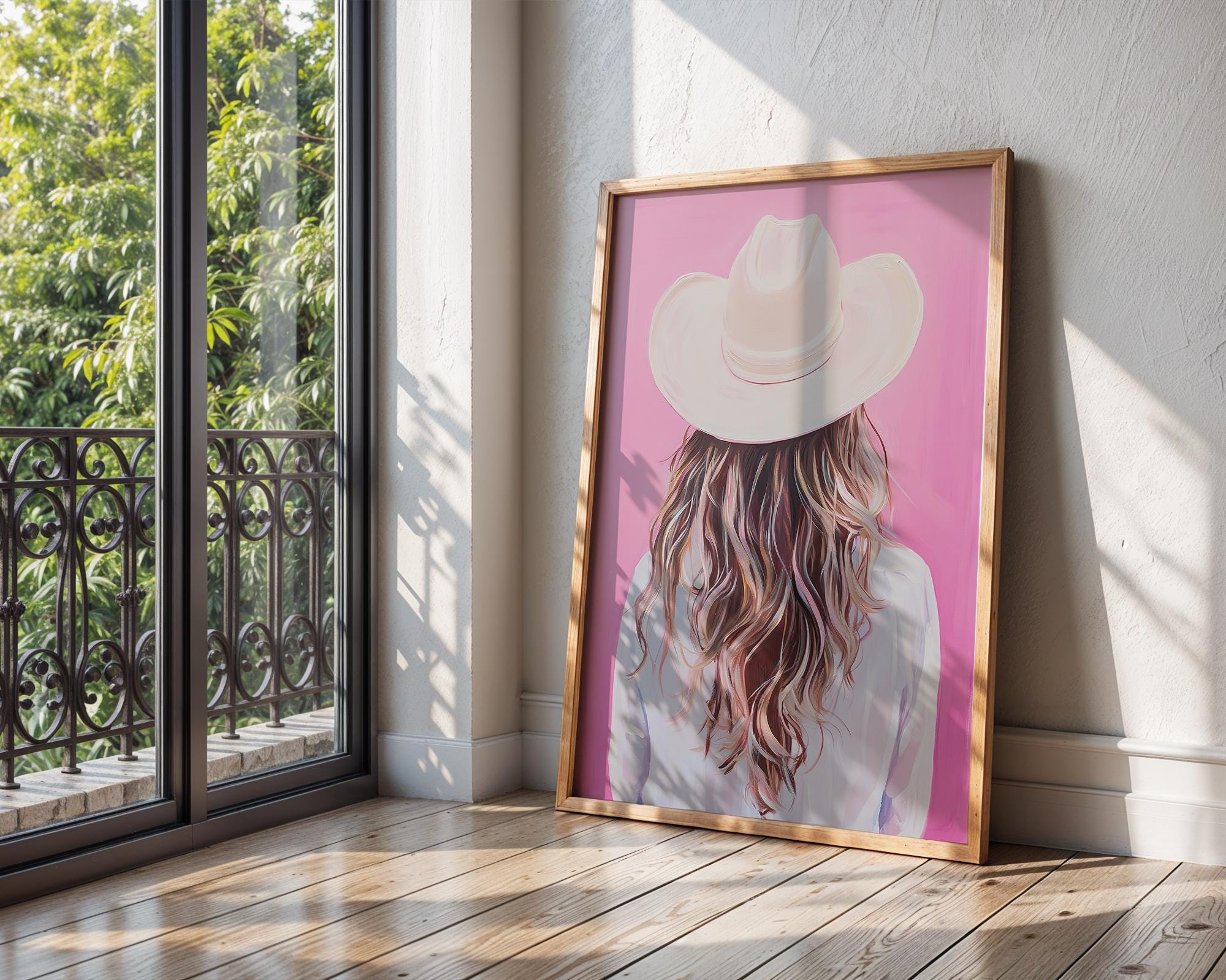 Coastal Cowgirl Art Print | Blonde Hair, Pink Western Decor wall art print, modern home decor, unframed artwork by Nomad & Nest