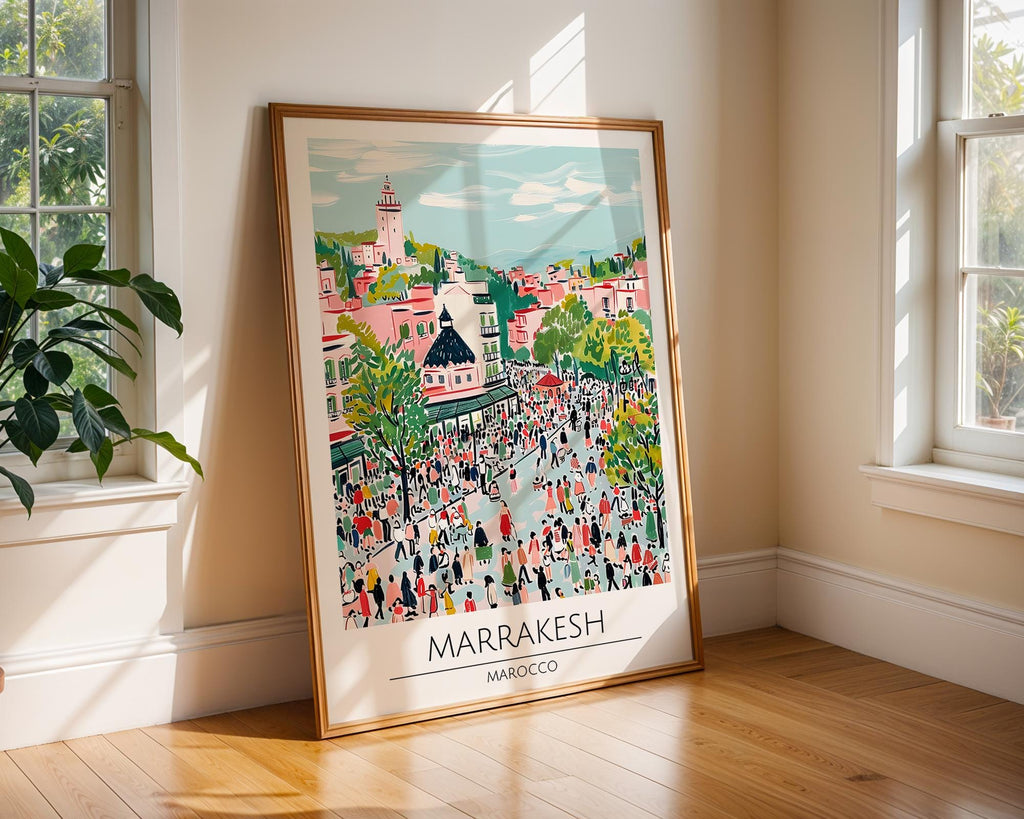 Marrakesh Morocco Art Print | Vibrant North African Travel Poster wall art print, modern home decor, unframed artwork by Nomad & Nest