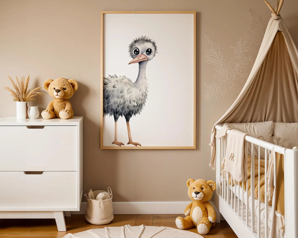 Ostrich Nursery Print | Watercolor Animal Wall Art wall art print, modern home decor, unframed artwork by Nomad & Nest