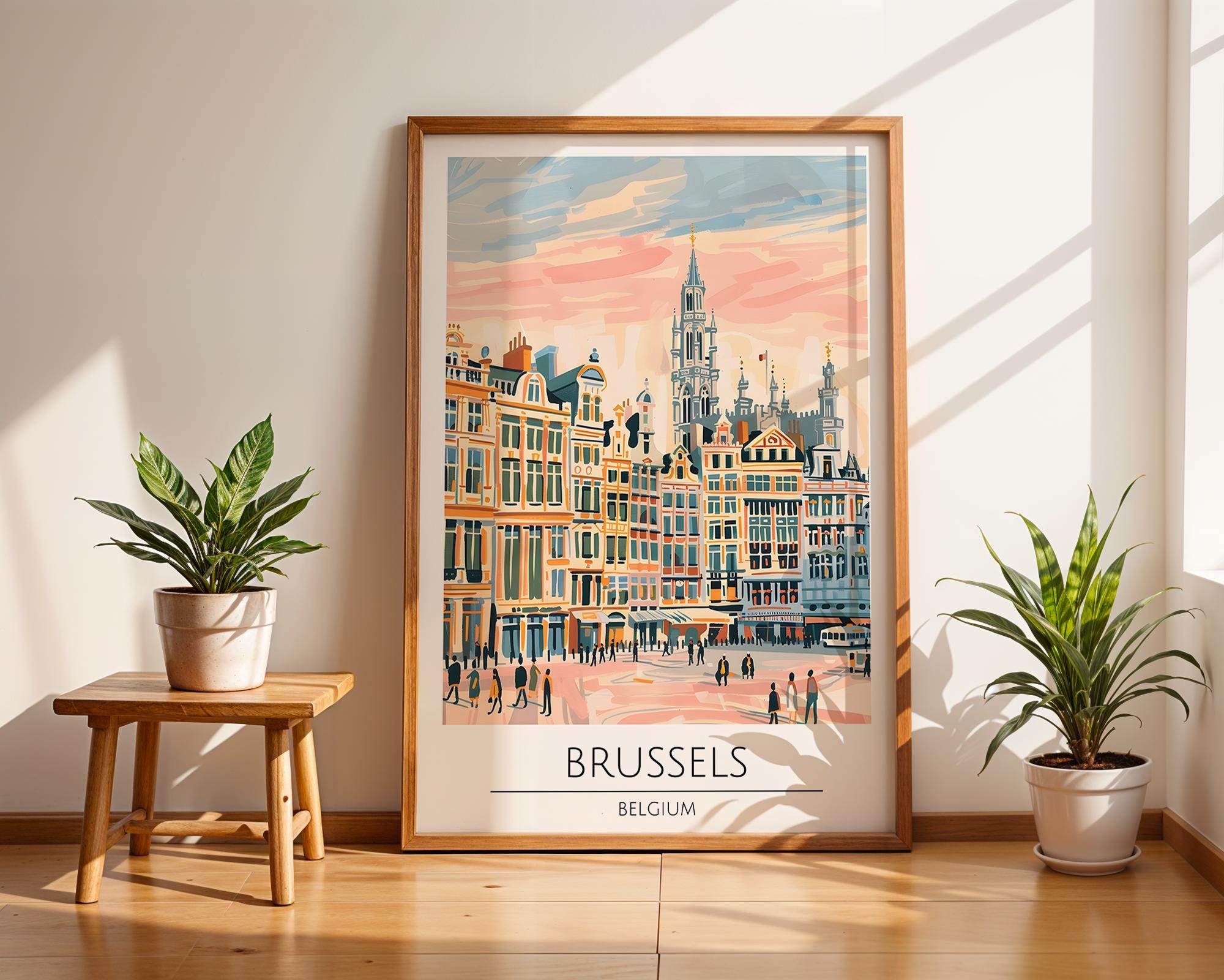 Brussels Grand Place Travel Poster | Belgium Architecture Print wall art print, modern home decor, unframed artwork by Nomad & Nest