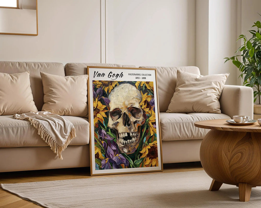 Van Gogh Print | Skull Art  | Gothic Sunflowers & Irises Poster wall art print, modern home decor, unframed artwork by Nomad & Nest
