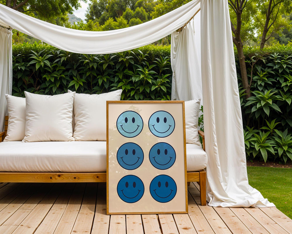 Blue Smiley Face Print | Retro Pop Art Decor wall art print, modern home decor, unframed artwork by Nomad & Nest