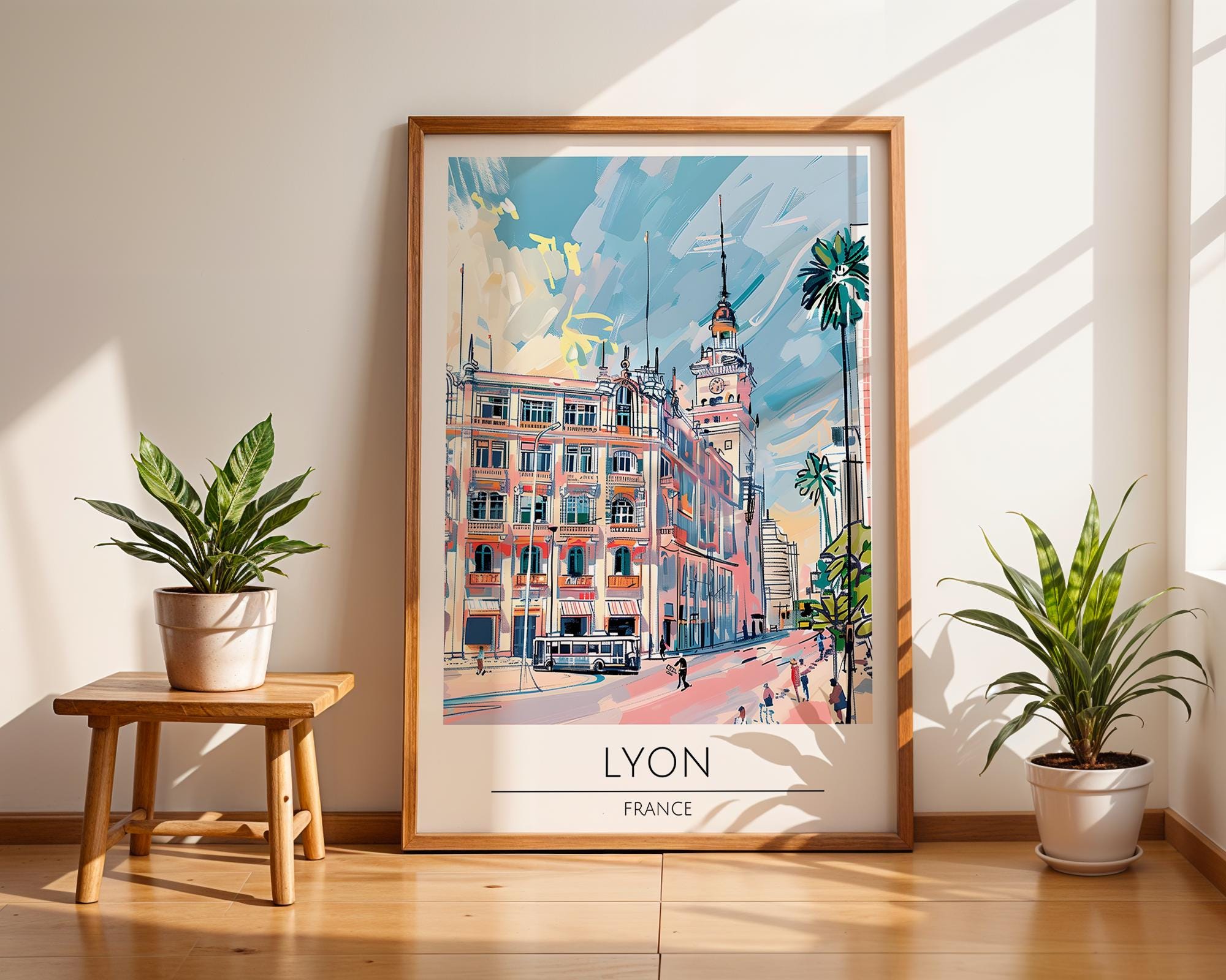 Lyon France City Art Print | Colorful Vintage Travel Poster wall art print, modern home decor, unframed artwork by Nomad & Nest