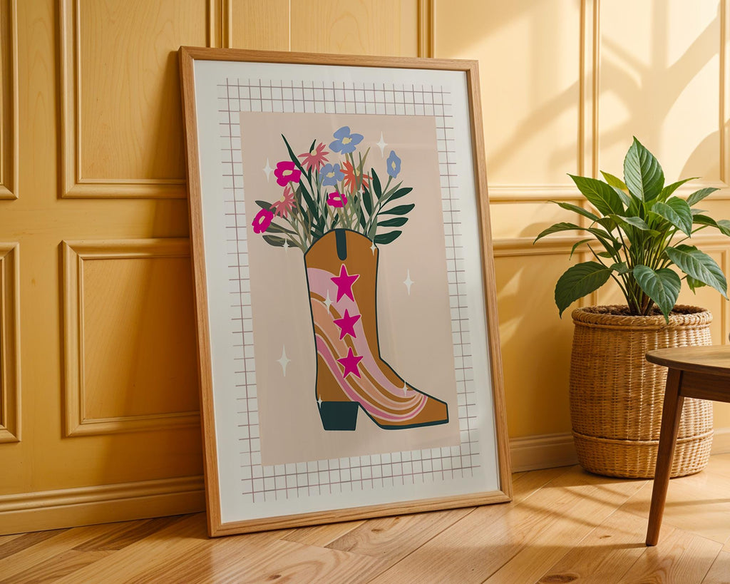 Cowgirl Boot Floral Print | Western Boho Wall Art wall art print, modern home decor, unframed artwork by Nomad & Nest