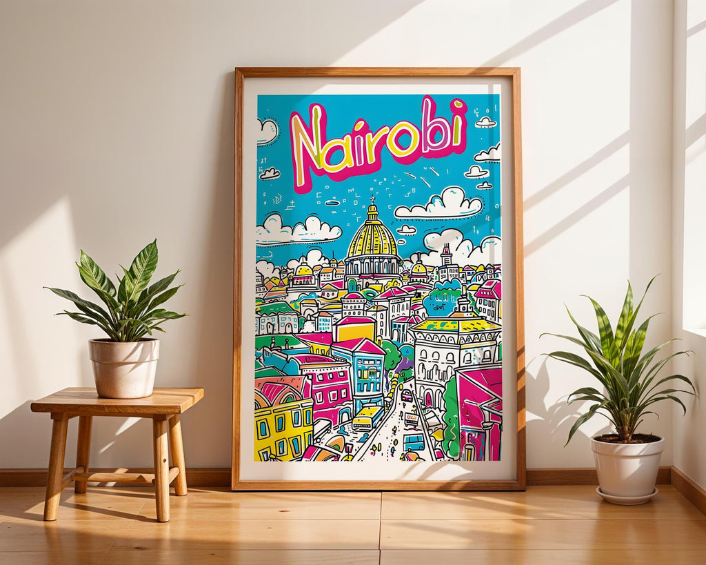 Colorful Nairobi Kenya Art Print | African City Skyline Poster wall art print, modern home decor, unframed artwork by Nomad & Nest