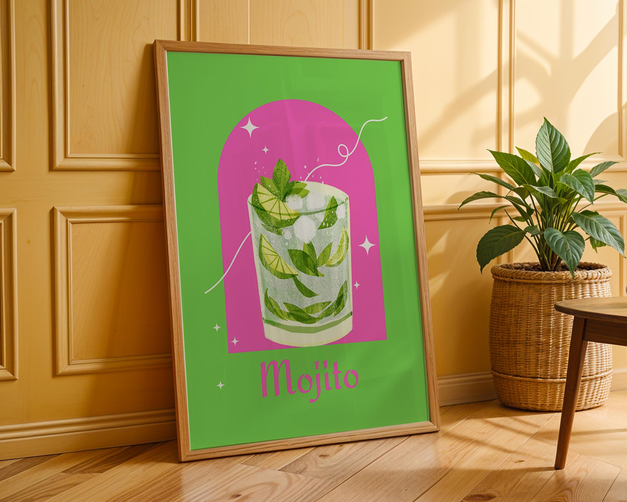 Mojito Cocktail Art Print | Tropical Bar, Summer Drink Poster wall art print, modern home decor, unframed artwork by Nomad & Nest