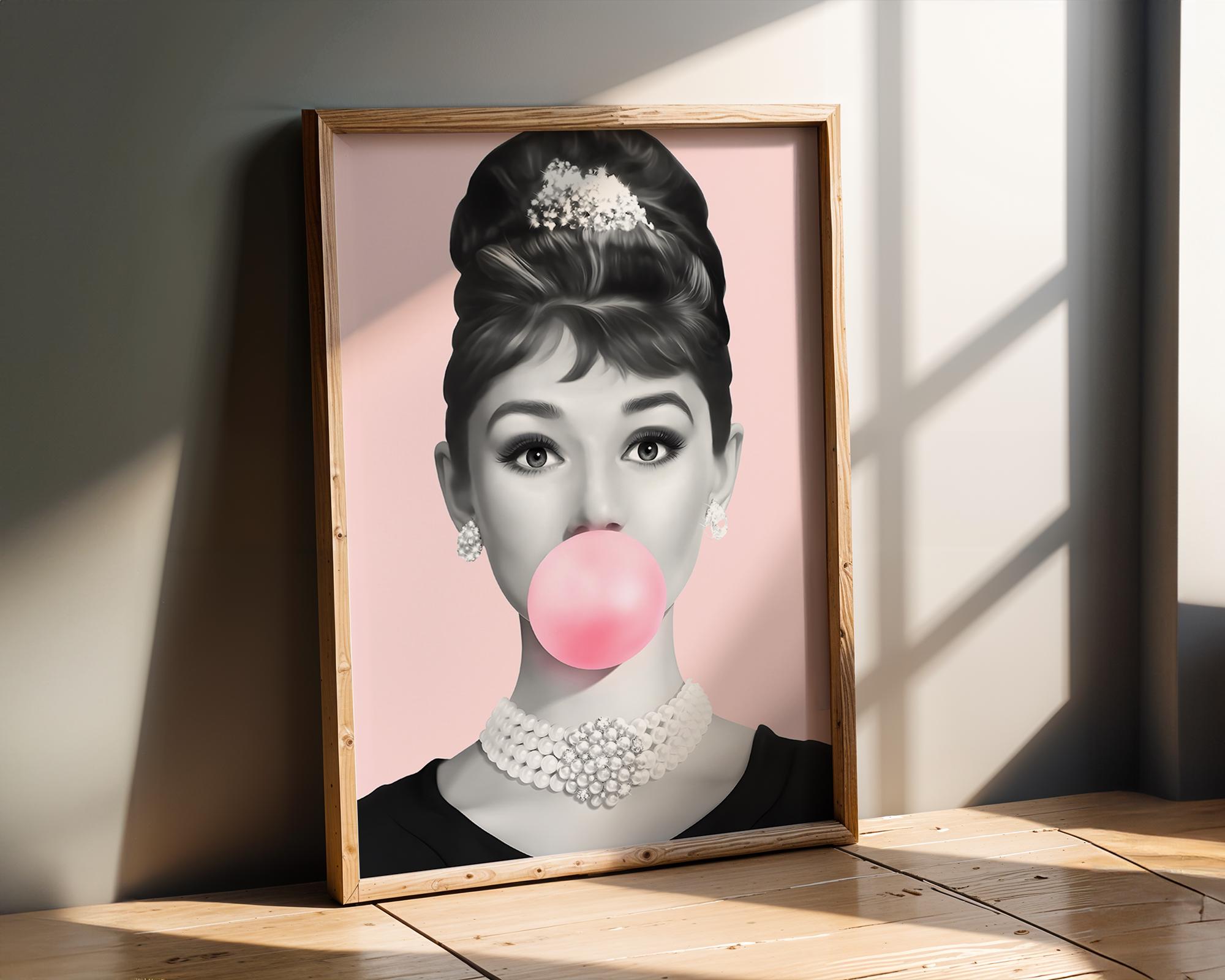 Modern Pop Art | Audrey Hepburn Bubblegum  Print | Elegant Hollywood Poster wall art print, modern home decor, unframed artwork by Nomad & Nest