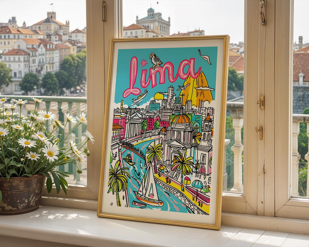 Lima Peru Travel Poster | Retro Coastal City Art Print wall art print, modern home decor, unframed artwork by Nomad & Nest