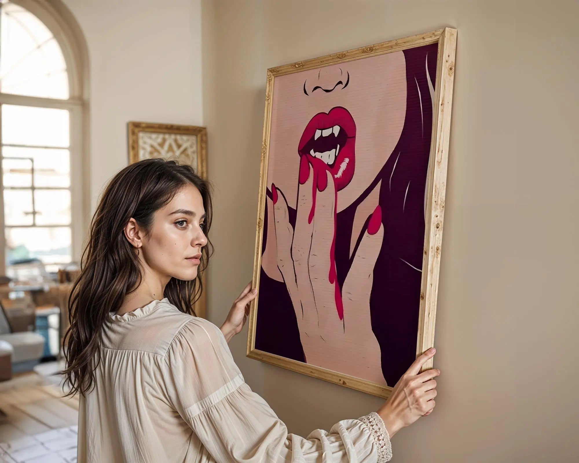 Modern Pop Art | Vampire Lips  Print | Edgy Gothic Fang Poster wall art print, modern home decor, unframed artwork by Nomad & Nest