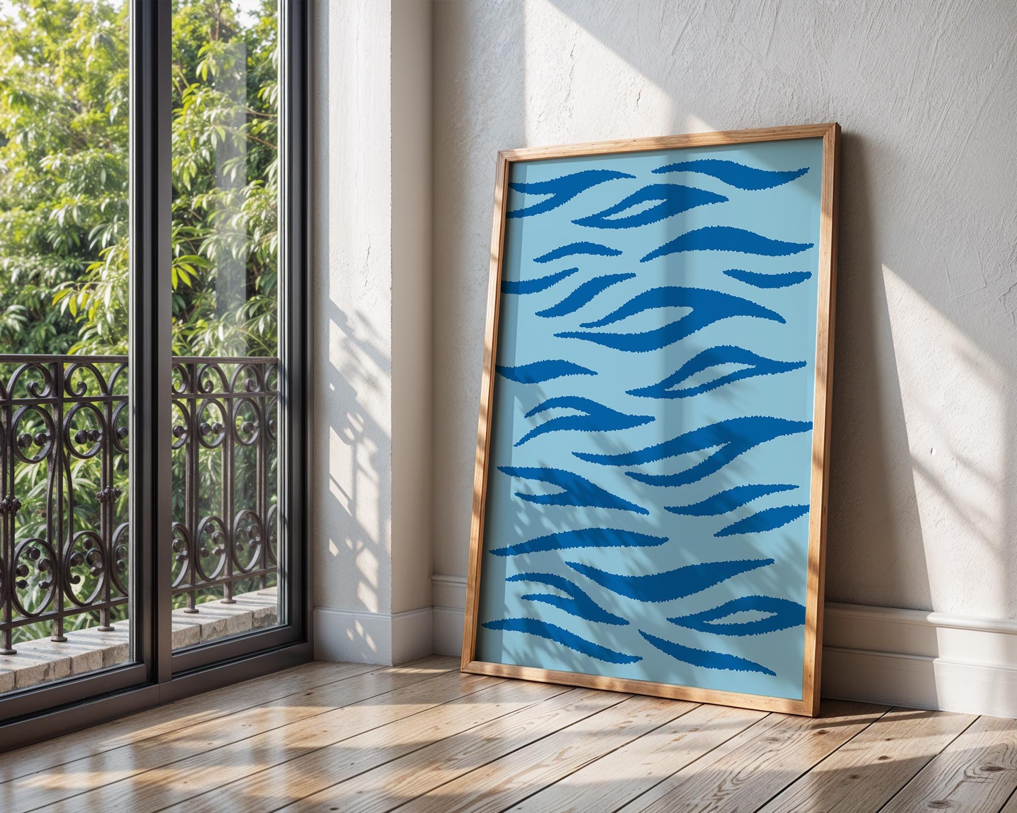 Blue Tiger Stripe Print | Abstract Animal Pattern Poster wall art print, modern home decor, unframed artwork by Nomad & Nest
