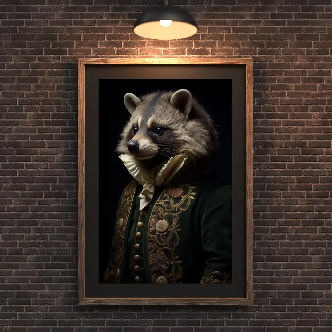Raccoon Portrait Art Print | Embroidered Rococo Jacket wall art print, modern home decor, unframed artwork by Nomad & Nest