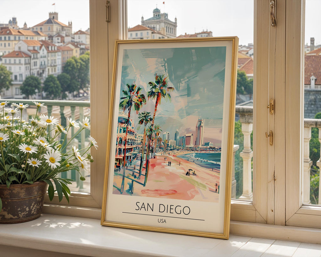 San Diego Skyline Art Print | California Beach Travel Poster wall art print, modern home decor, unframed artwork by Nomad & Nest