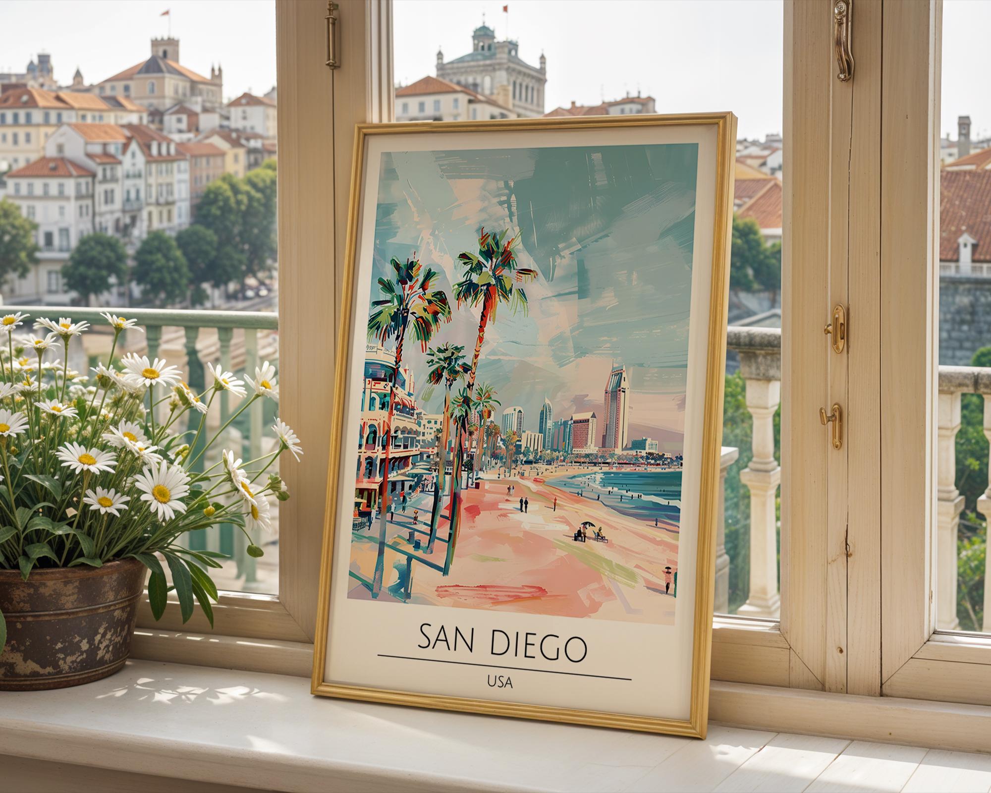 San Diego Skyline Art Print | California Beach Travel Poster wall art print, modern home decor, unframed artwork by Nomad & Nest