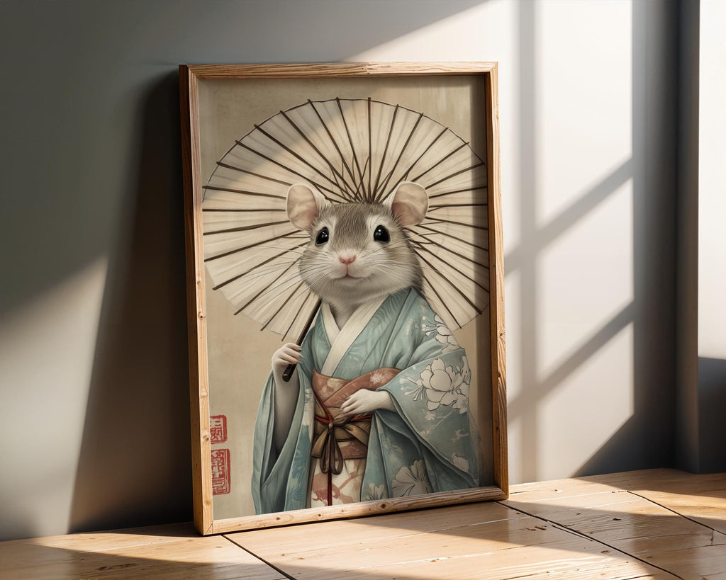 Japanese Poster | Kimono Mouse Art Print –  Zen Animal wall art print, modern home decor, unframed artwork by Nomad & Nest