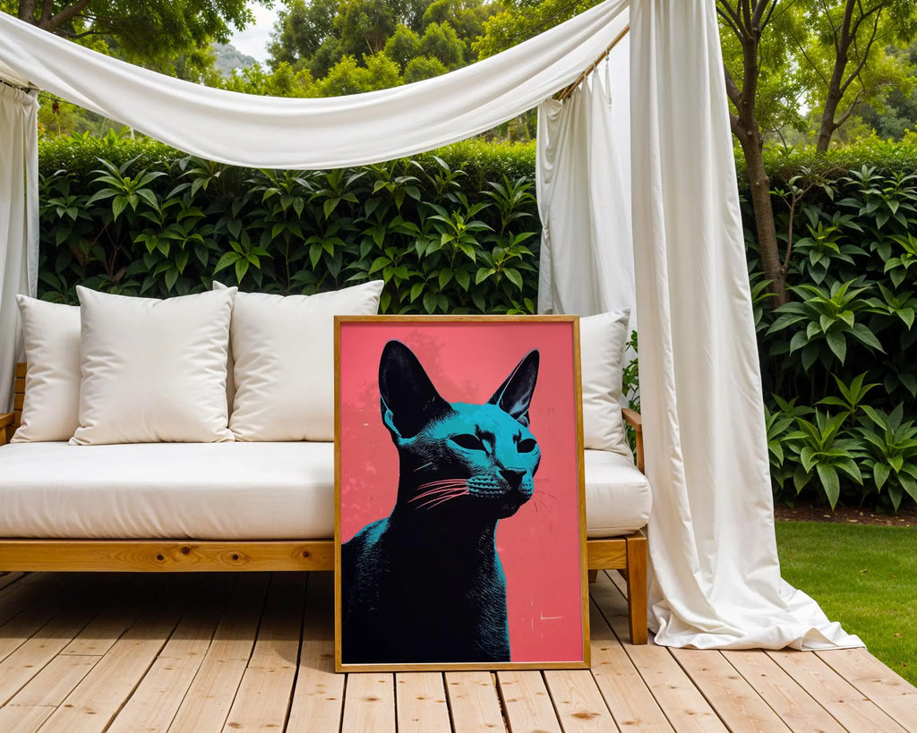 Pop Art Cat Portrait Print | Neon Blue and Pink Feline Poster wall art print, modern home decor, unframed artwork by Nomad & Nest