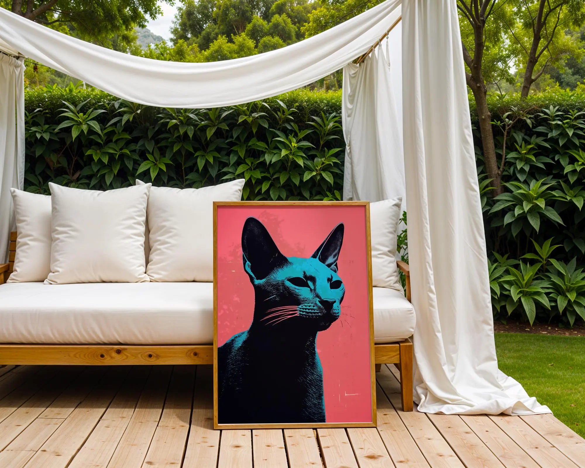 Pop Art Cat Portrait Print | Neon Blue and Pink Feline Poster wall art print, modern home decor, unframed artwork by Nomad & Nest