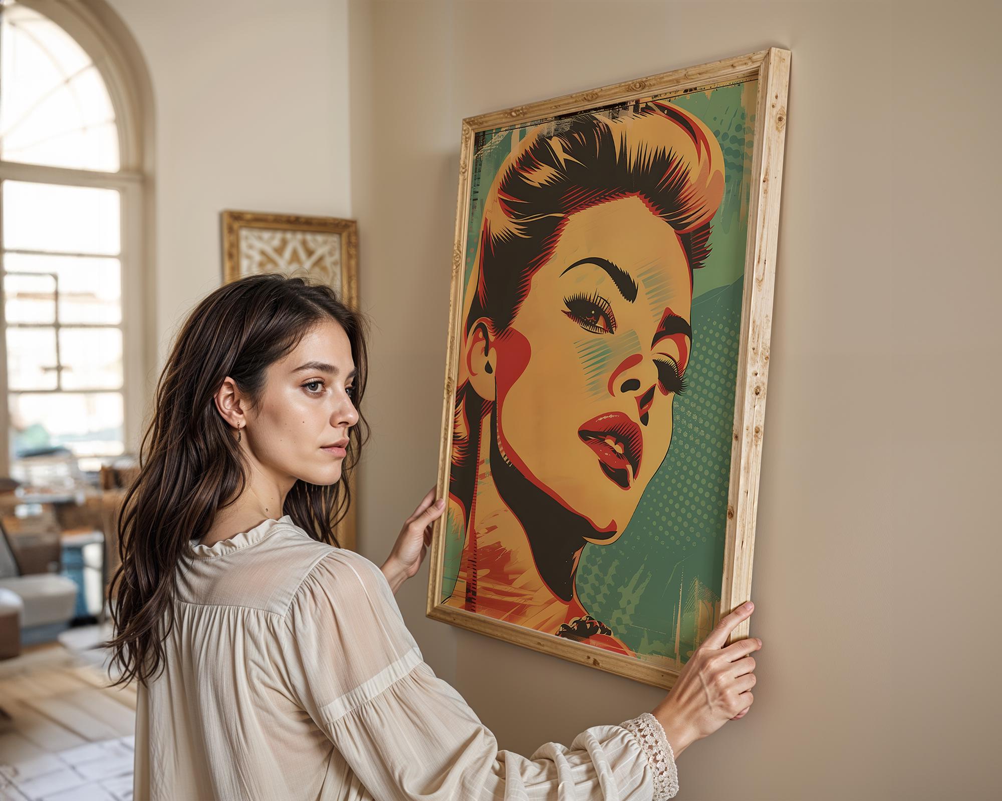 Modern Pop Art | Retro  Woman Portrait | Vintage Pin-Up Style  Print wall art print, modern home decor, unframed artwork by Nomad & Nest
