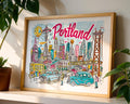 Portland Oregon Poster | Colorful Cityscape Wall Art wall art print, modern home decor, unframed artwork by Nomad & Nest