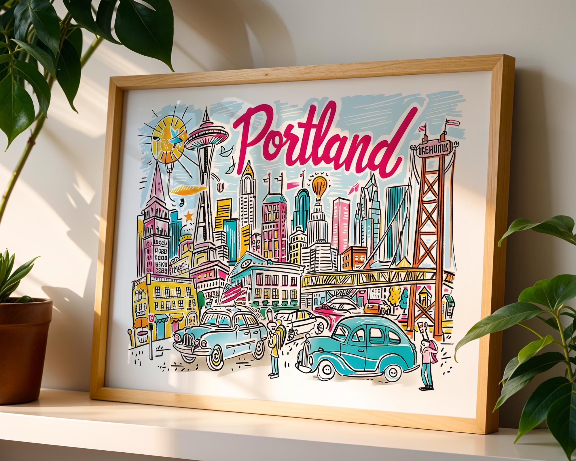 Portland Oregon Poster | Colorful Cityscape Wall Art wall art print, modern home decor, unframed artwork by Nomad & Nest