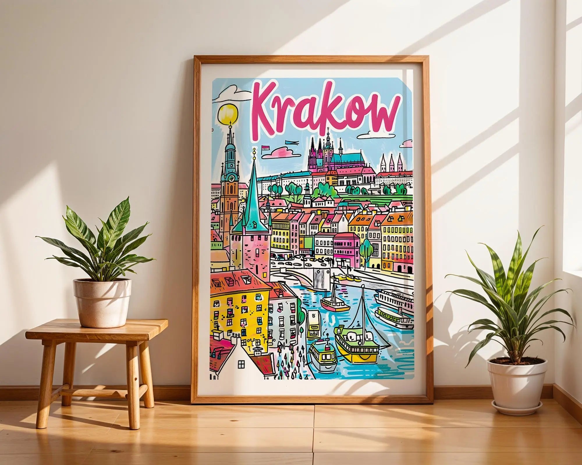 Krakow Poland Travel Poster | Colorful City Art Print wall art print, modern home decor, unframed artwork by Nomad & Nest