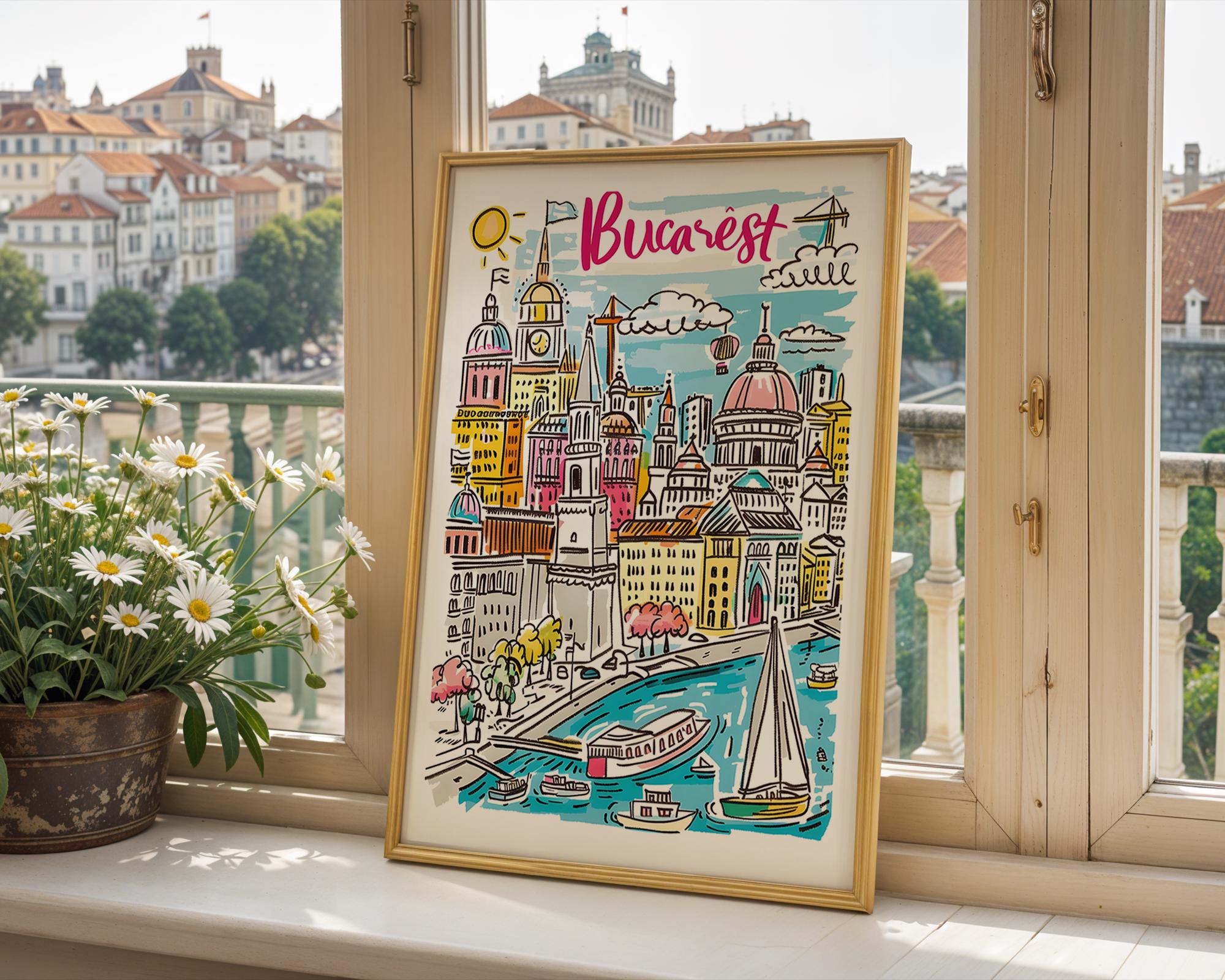 Bucharest Travel Poster | Colorful Illustrated City Print wall art print, modern home decor, unframed artwork by Nomad & Nest