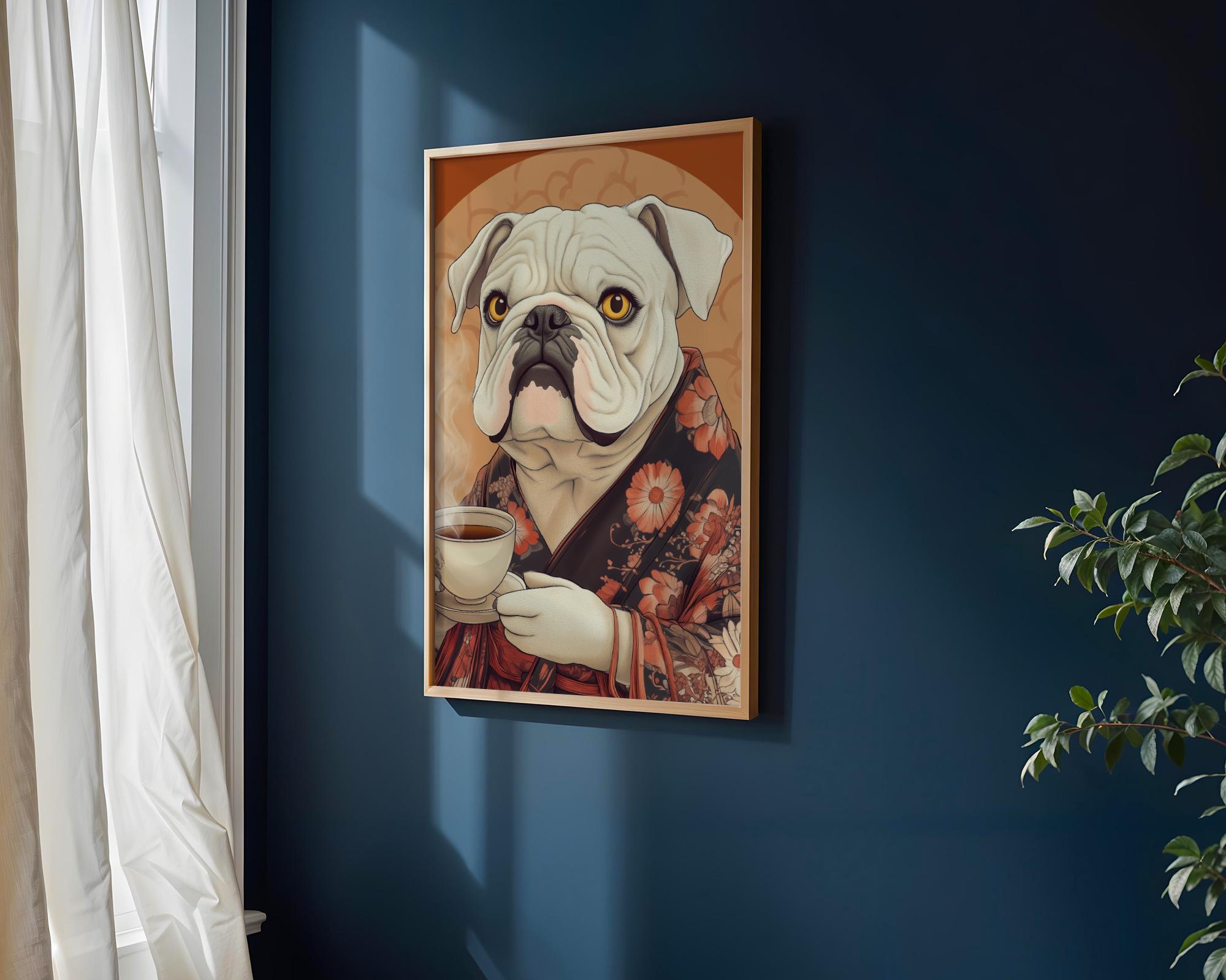 Japanese Poster | Bulldog Kimono Print - Funny Oriental Dog Wall Art wall art print, modern home decor, unframed artwork by Nomad & Nest